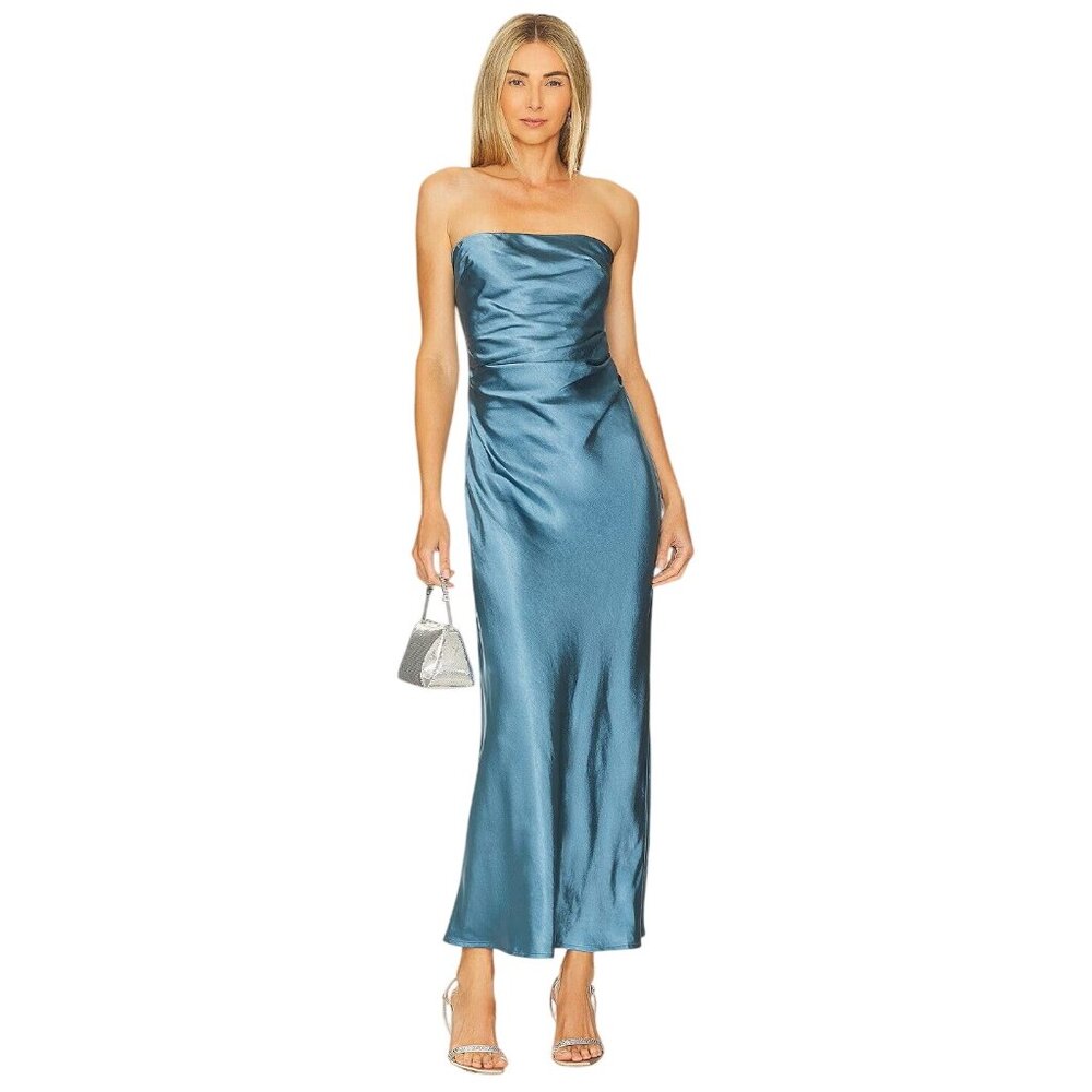 Runaway The Label Kristine Dress in Steel Small New Womens Satin Maxi Strapless